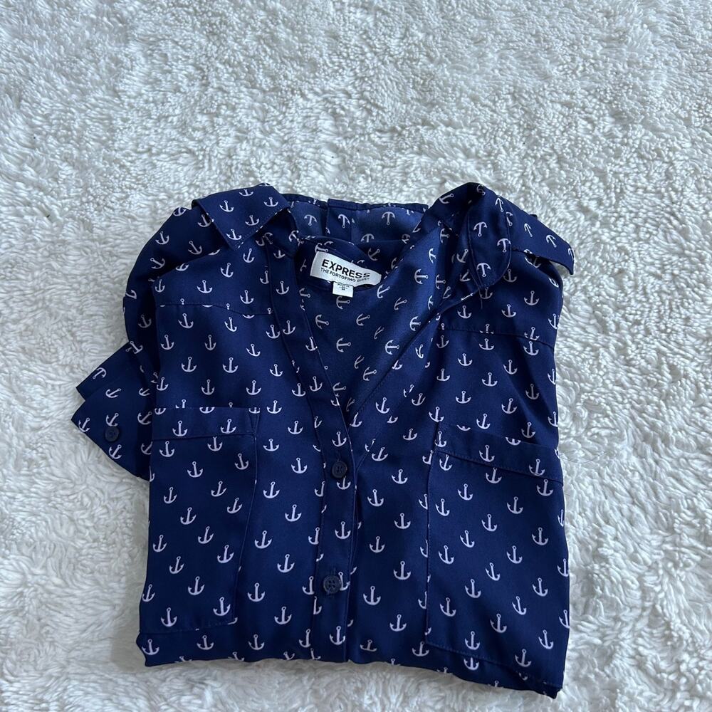 Express Women's Portofino Top Blue Anchor M Business Teacher Work Office Attire - Picture 1 of 7